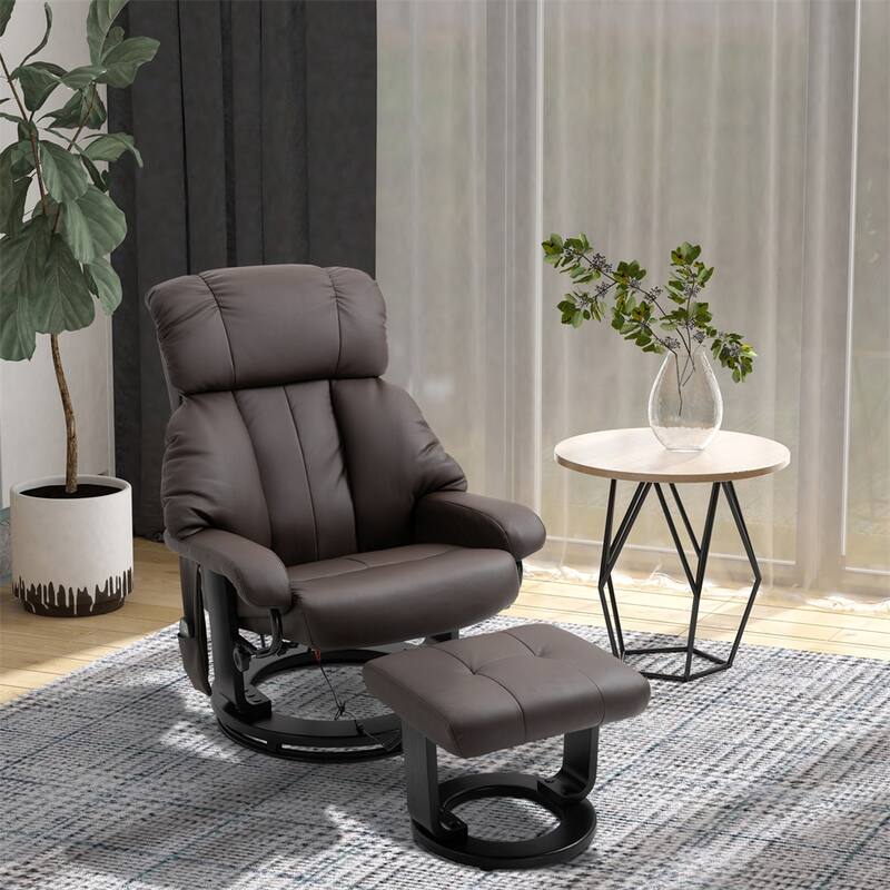 Massage Recliner Chair with Ottoman,360° Swivel Recliner and Footstool - Brown
