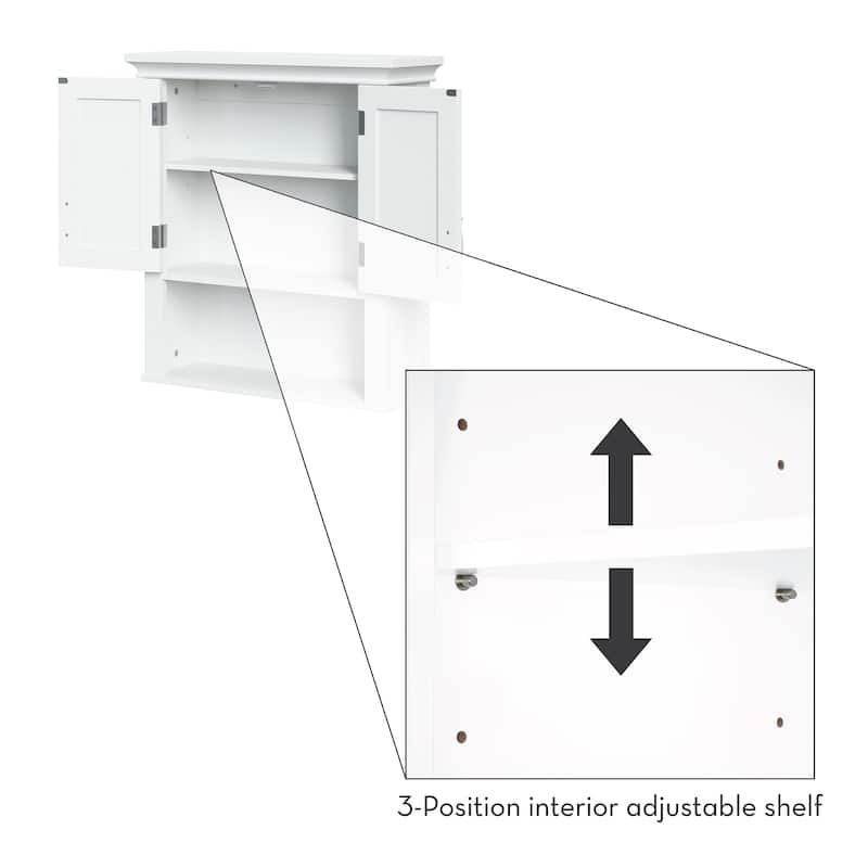 RiverRidge Somerset Two-Door Bathroom and Laundry Wall Mount Storage Medicine Cabinet with Open and Adjustable Shelf - White