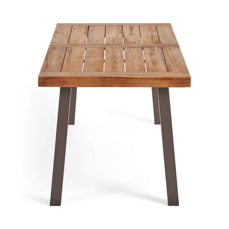 Della 69" Acacia Wood Dining Table - Teak Finish, Metal Frame, Modern Industrial Design, Weather-Resistant for Outdoor Use