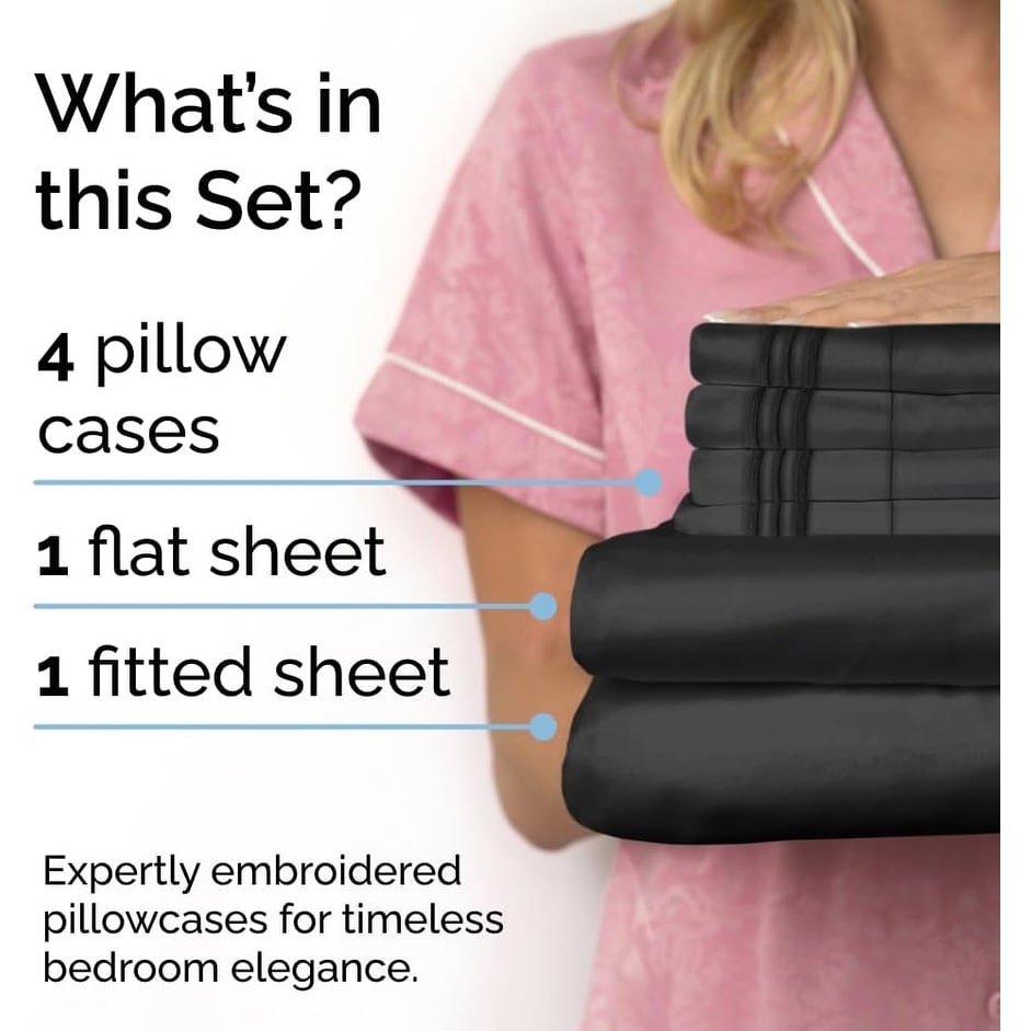 CGK Linens 6 Piece Solid Deep Pockets Microfiber, Easy-Fit Bed Sheet Set - Picture 10 of 396
