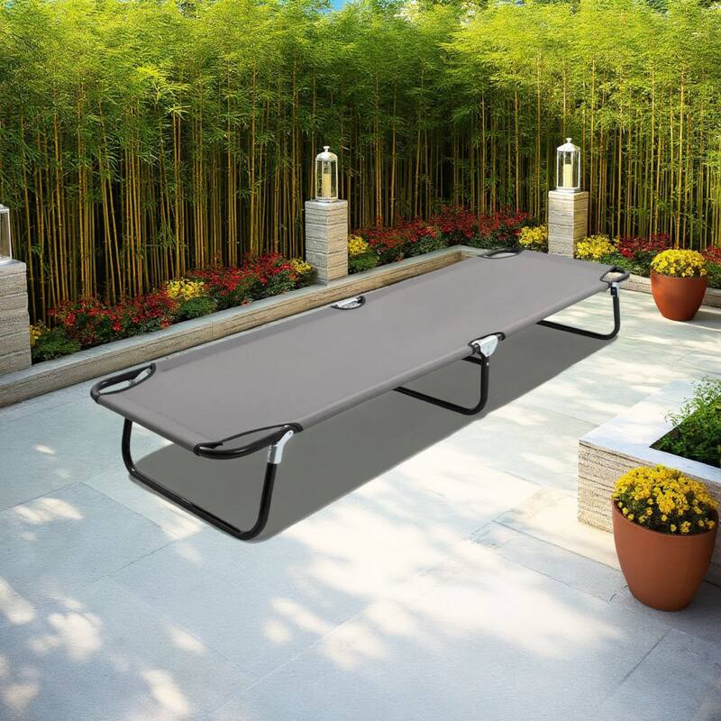 Zena Outdoor Lounger Sunbed, Gray Fabric, 75 Inch Foldable Steel Frame