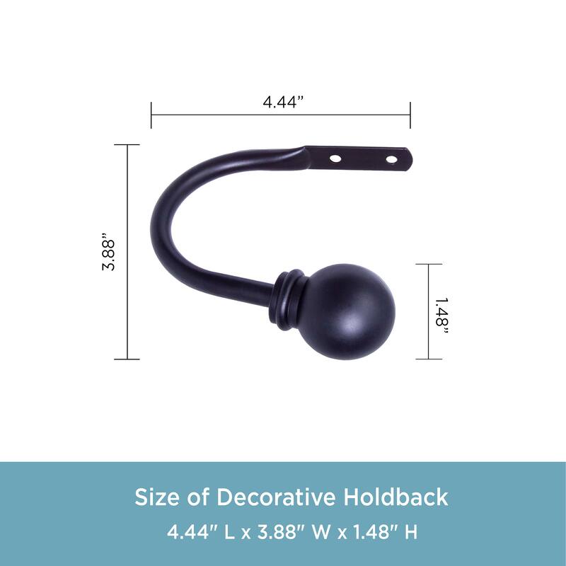 Kenney Decorative Ball Holdbacks for Curtains and Drapes, Black 2-Pack