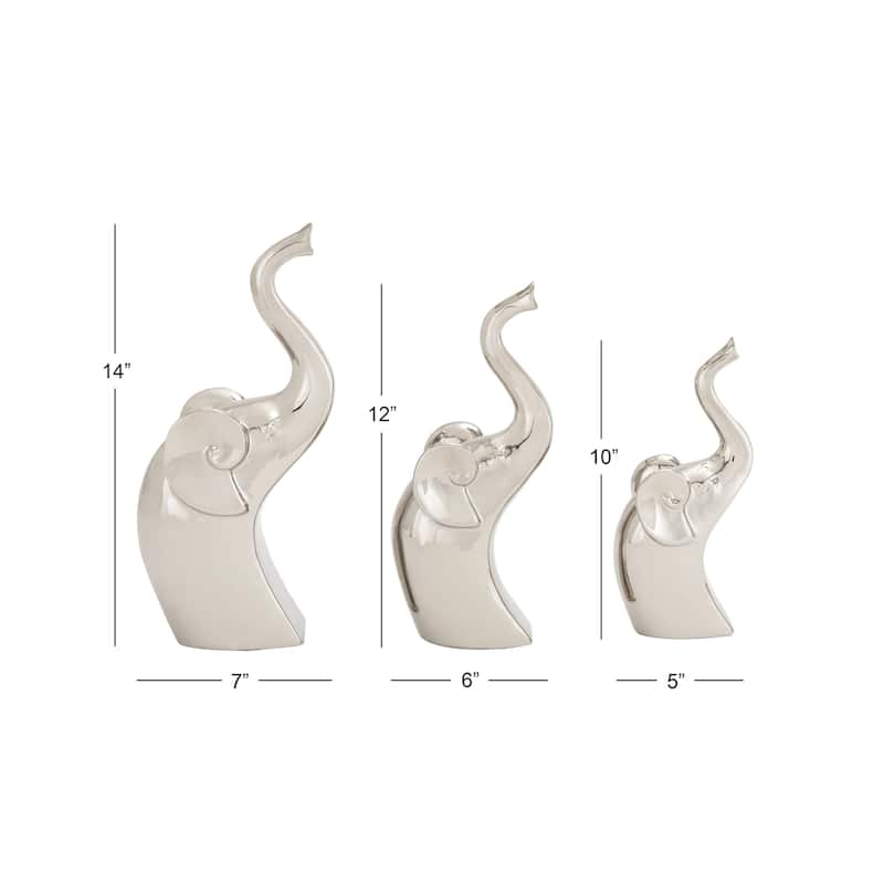 Porcelain Ceramic Elephant Decorative Sculpture - Set of 3 Silver - Roche River Decor