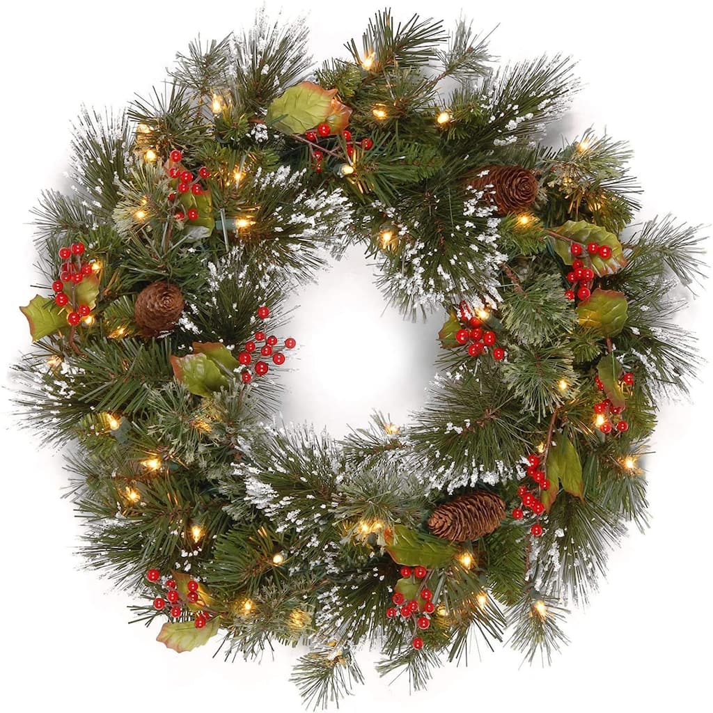 24" Pre-Lit Wintry Pine Christmas Wreath
