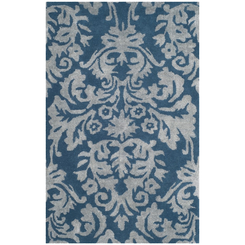 SAFAVIEH Handmade Bella Trea Modern Floral Wool Rug - 2'6" x 4' - Navy/Grey