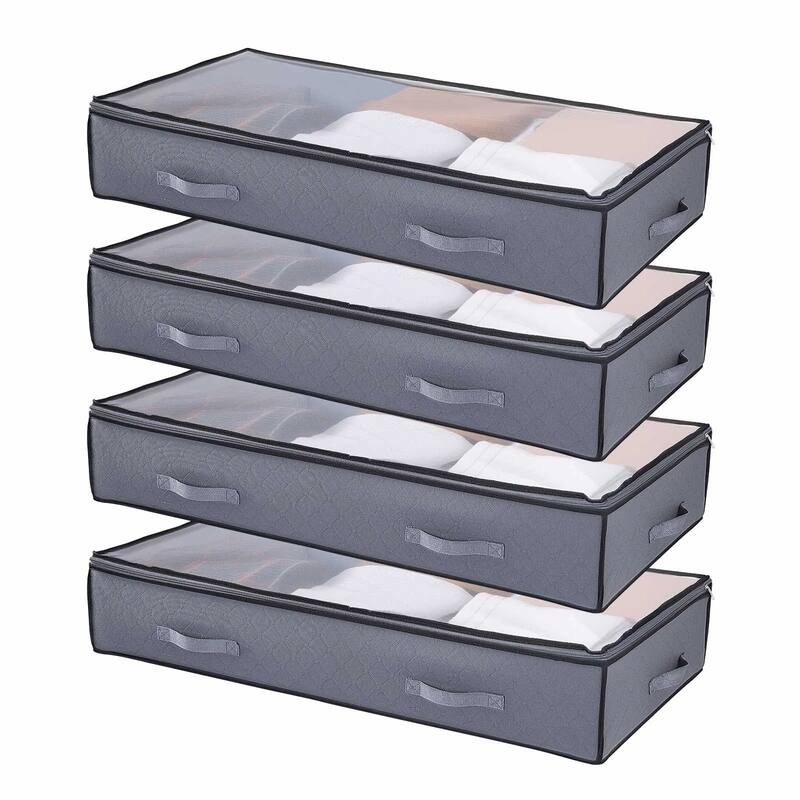 Set of 4 Under Bed Storage Organizer Foldable Clothes and Shoe Storage with Transparent PVC Lid - 39.2 x 19.7 x 7.1 inch