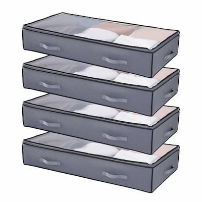 Set of 4 Under Bed Storage Organizer Foldable Clothes and Shoe Storage with Transparent PVC Lid - 39.2 x 19.7 x 7.1 inch