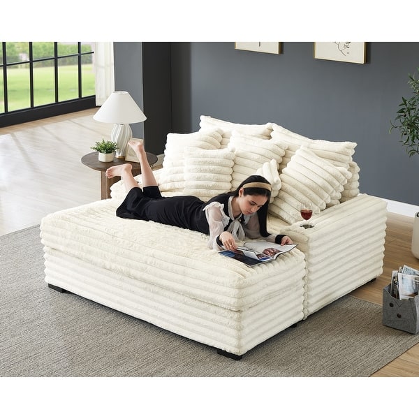Roundhill Furniture Gaviella Plush Wide Wale Corduroy Oversized Multi-Functional Chaise Lounge