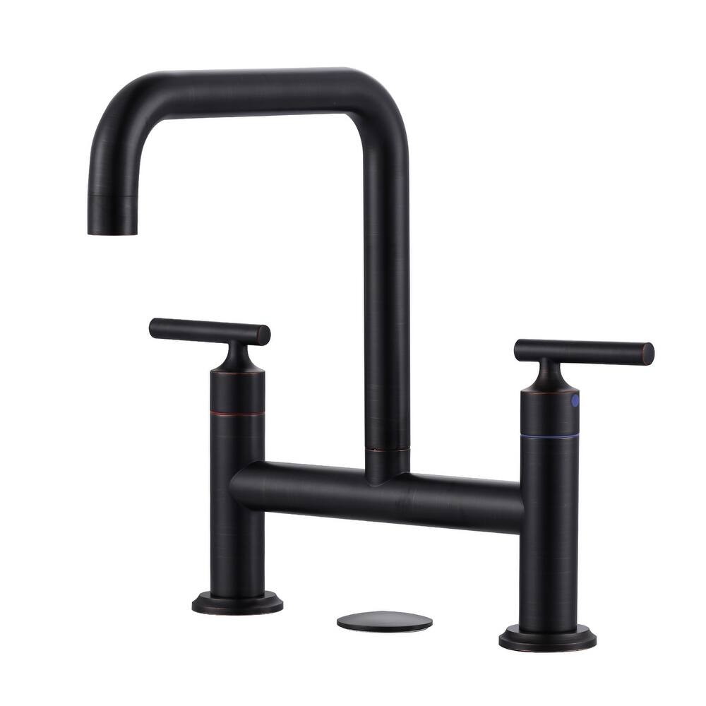 WOWOW Double Handle Bridge Faucet with Kitchen Sink Hole Cover