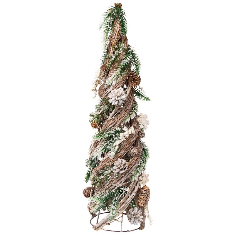 Flocked Snowflakes and Pinecones Twisted Twig Artificial Christmas Tree - 24.25"