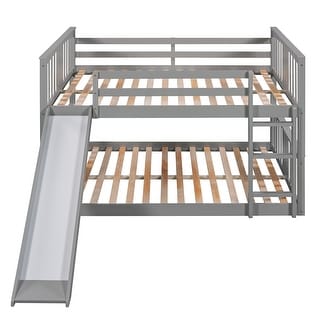 Full Over Full Bunk Bed with Slide, Ladder & Guardrails - Solid Wood