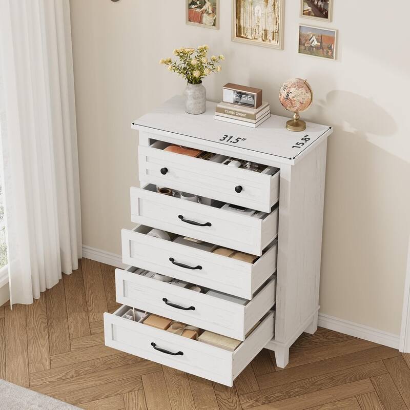 41.3" Tall Vertical Freestanding 5 Drawer Dresser for Living Room, Bedroom, Entryway