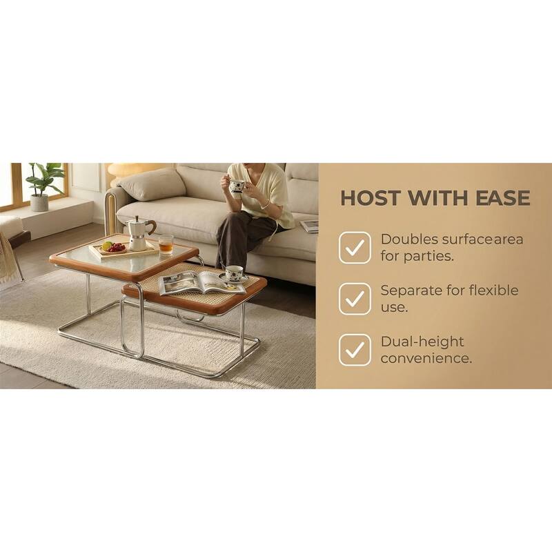 Modern Mobile Coffee Table with Solid Wood Frame for Indoor/Outdoor Use.