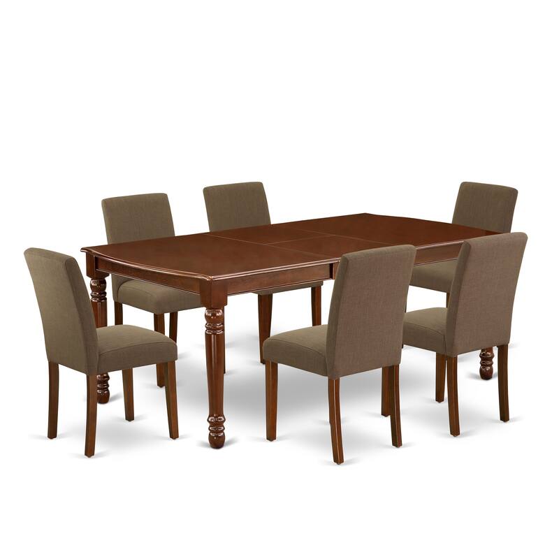East West Furniture Dining Table Set- a Rectangle Kitchen Table and Coffee Linen Fabric Chairs, Mahogany (Pieces Option)