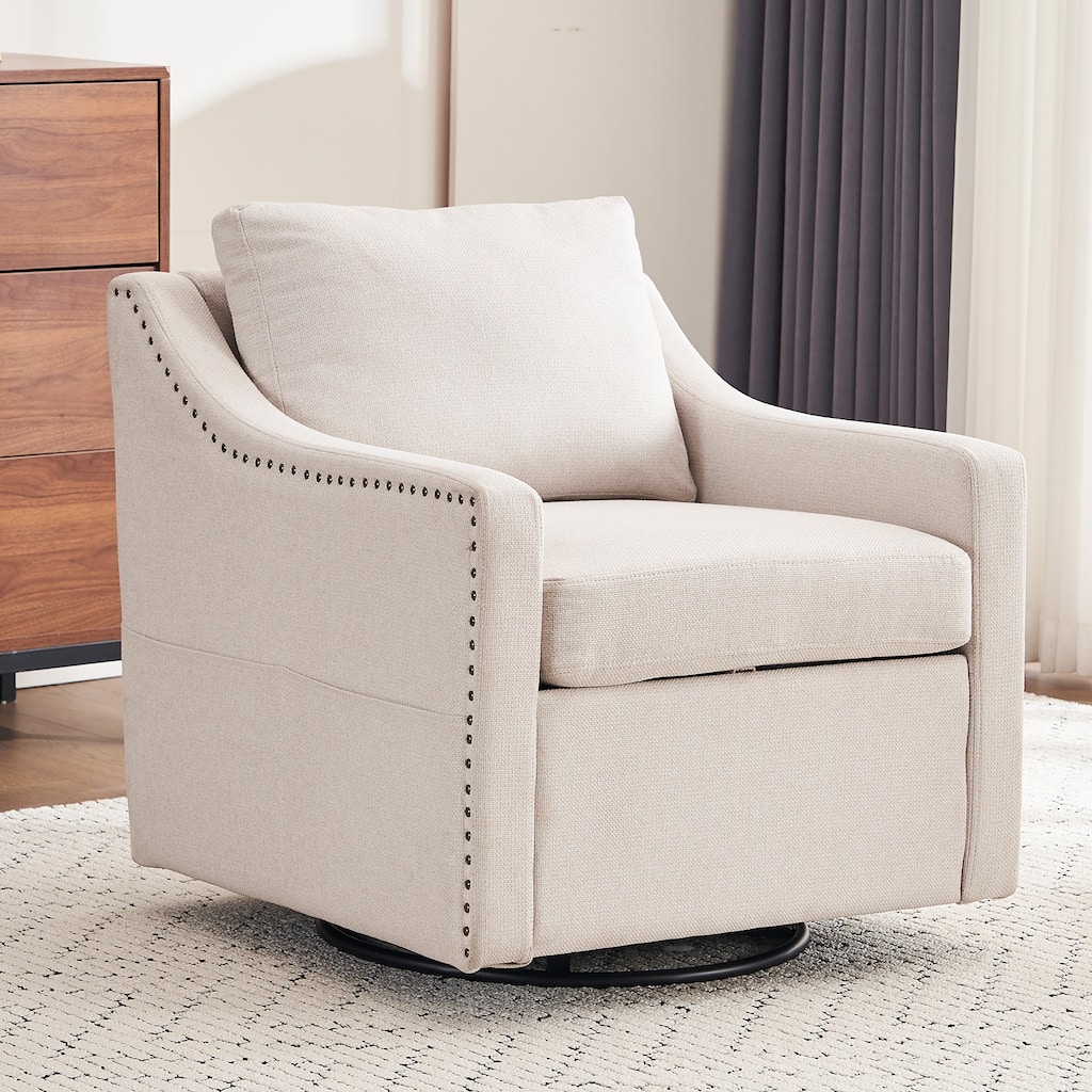 GDFStudio - Liam Modern 360° Swivel Linen Accent Chair with Rivet Detailing