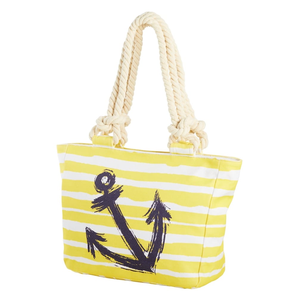 Yellow w/ Navy Anchor Carry Handbag Shopping Everyday Travel Tote