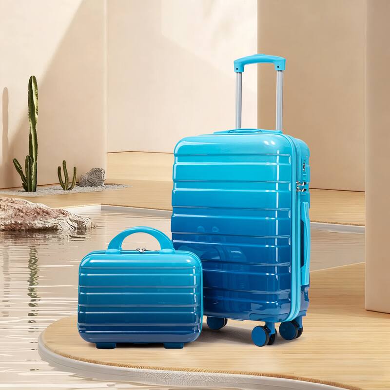 14In 20In 2 pcs in PC Spinner Wheel Luggage, Carry on Suitcase, With Gradient Color and Combination Lock