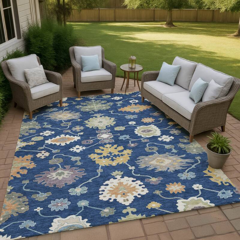 Machine Washable Indoor/ Outdoor Traditonal Delhi Chantille Rug - Navy - 3' x 5'