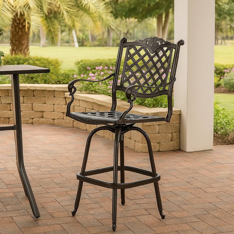 Outdoor Barstool Chair, Swivel Function, Coppertone Aluminium Finish
