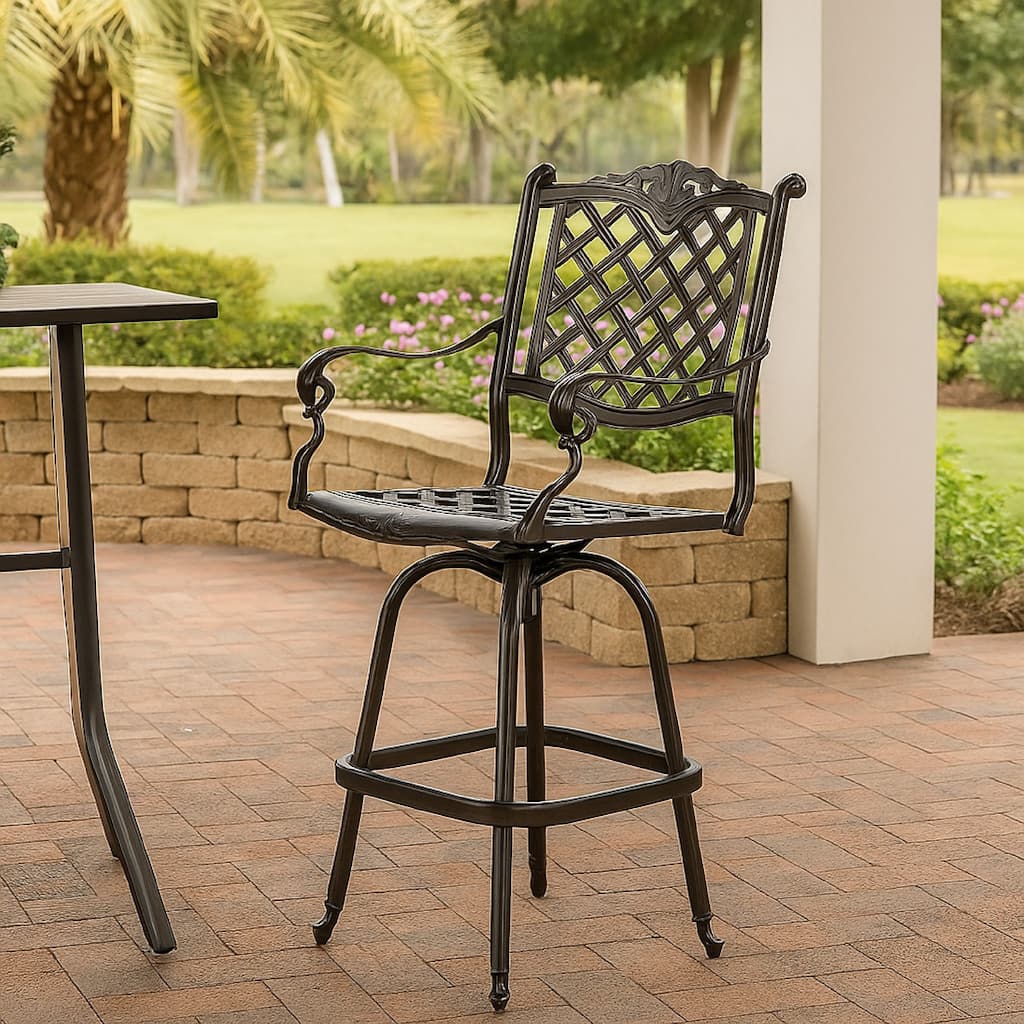 Outdoor Barstool Chair, Swivel Function, Coppertone Aluminium Finish