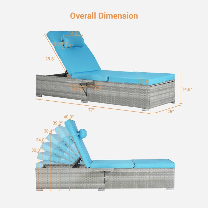 SANSTAR 2-piece Patio Chaise Lounge Chairs, Rattan Reclining Chair Pool Adjustable Backrest Sunbathing Wicker Recliners