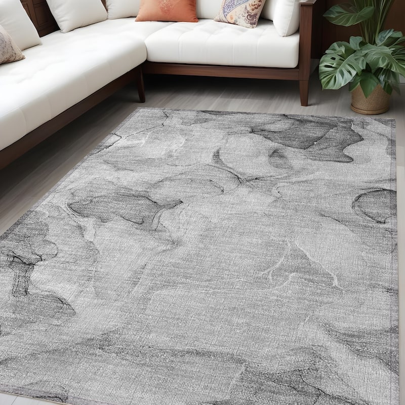 Alrim Artistic Abstract Weather Resistant Blended Style Outdoor Rug - 5' X 8' - Grey