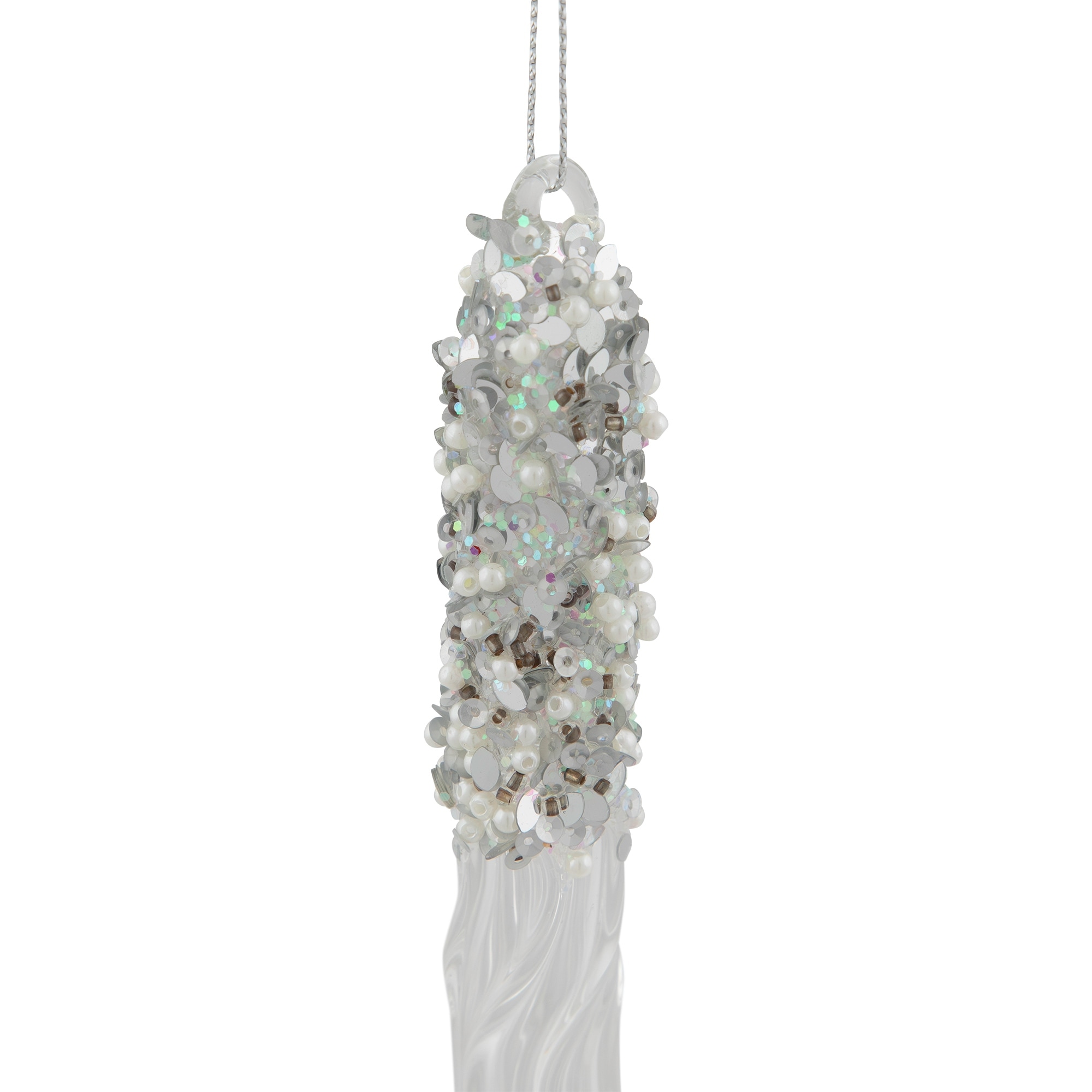 Sequined and Beaded Icicle Glass Christmas Ornament 9