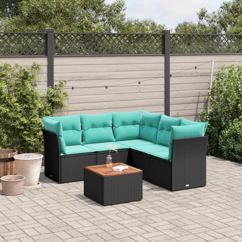 vidaXL 6 Piece Patio Sofa Set with Cushions Black Poly Rattan - 70.5x33.5x70.5