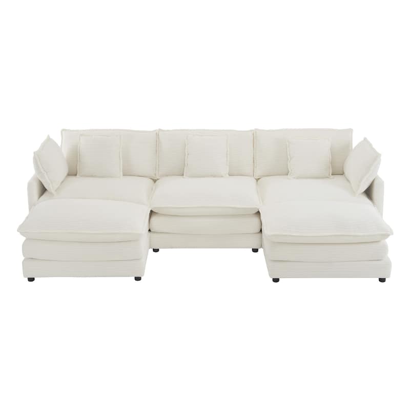 112.6" Corduroy Upholstered U-Shaped Modular Sectional Sofa with Side Storage Pockets