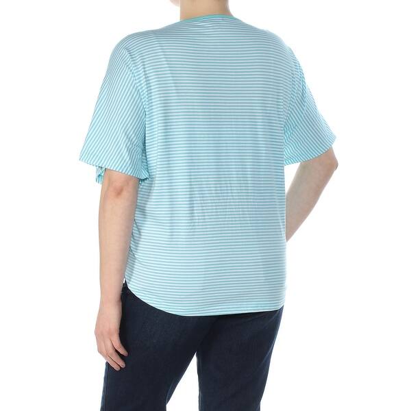 Shop American Living Womens Blue Striped Short Sleeve Keyhole Top