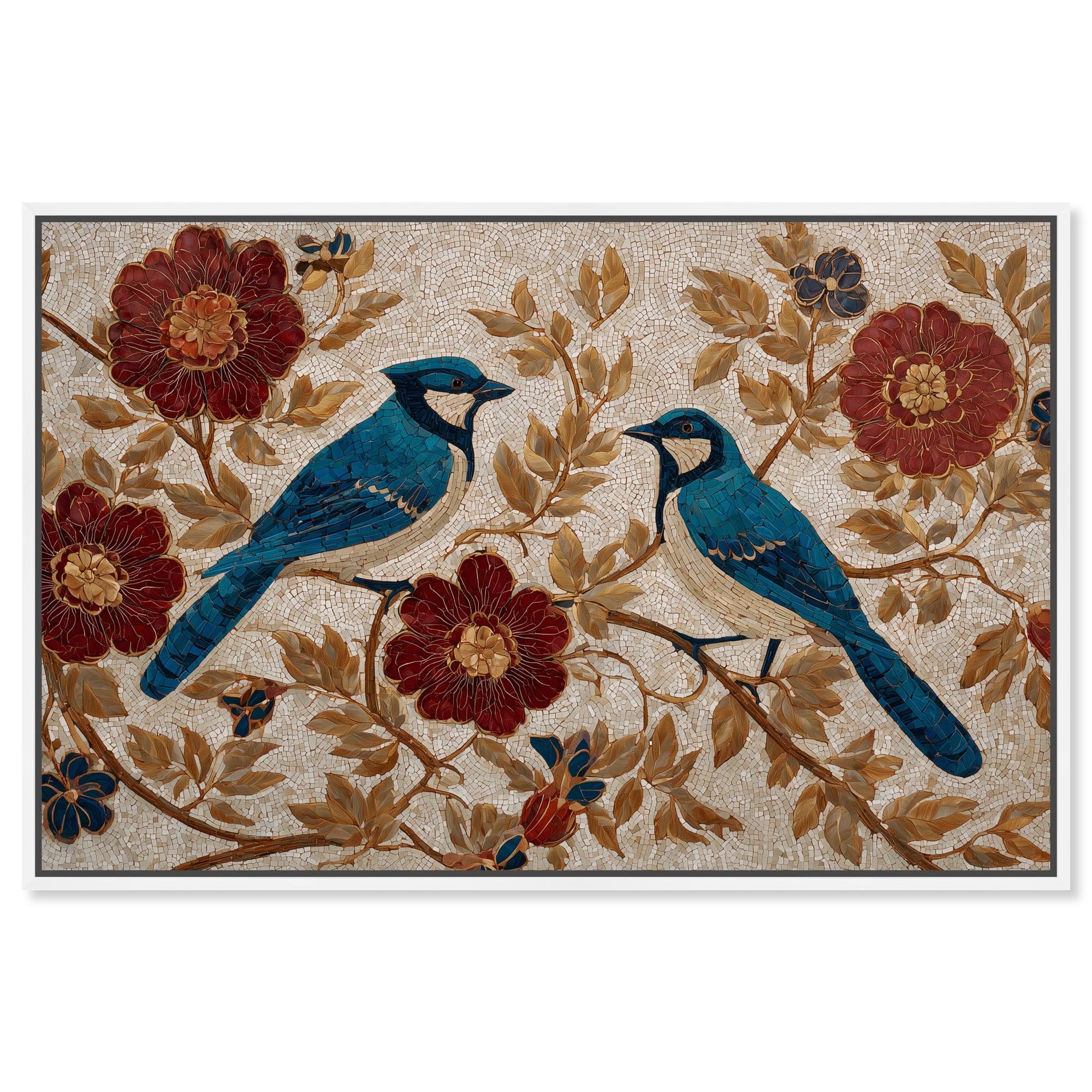 Blue Jays II Vintage Floral Art Framed Canvas Print by Art Remedy