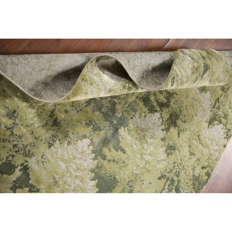 Green Abstract Modern Area Rug Hand-knotted Wool Carpet - 4'8"x 6'6"