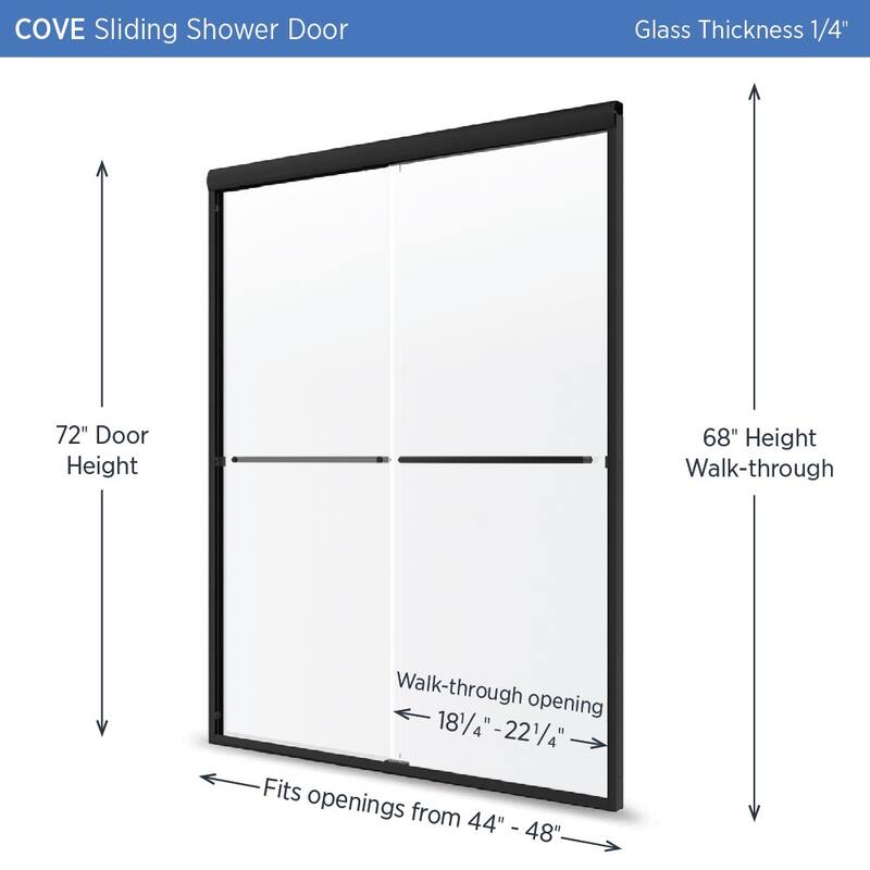 Miseno 72" High x 46-48" Wide Sliding Framed Shower Door with 1/4"
