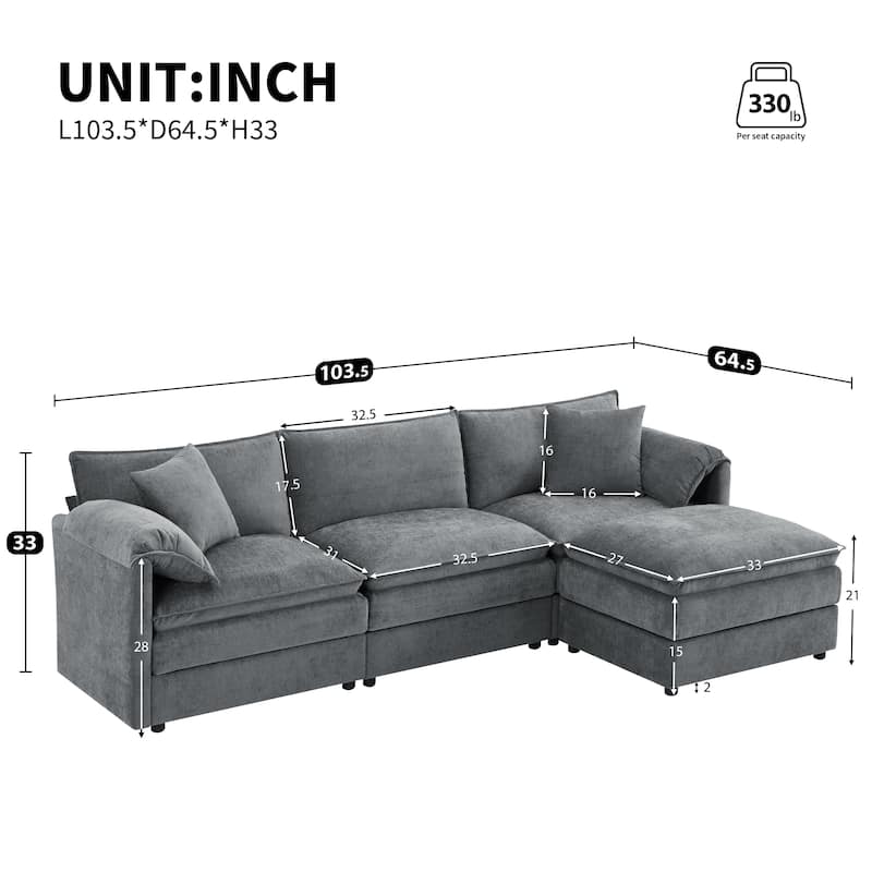 103.5" Chenille L-Shaped Cloud Sectional Sofa with Ottoman