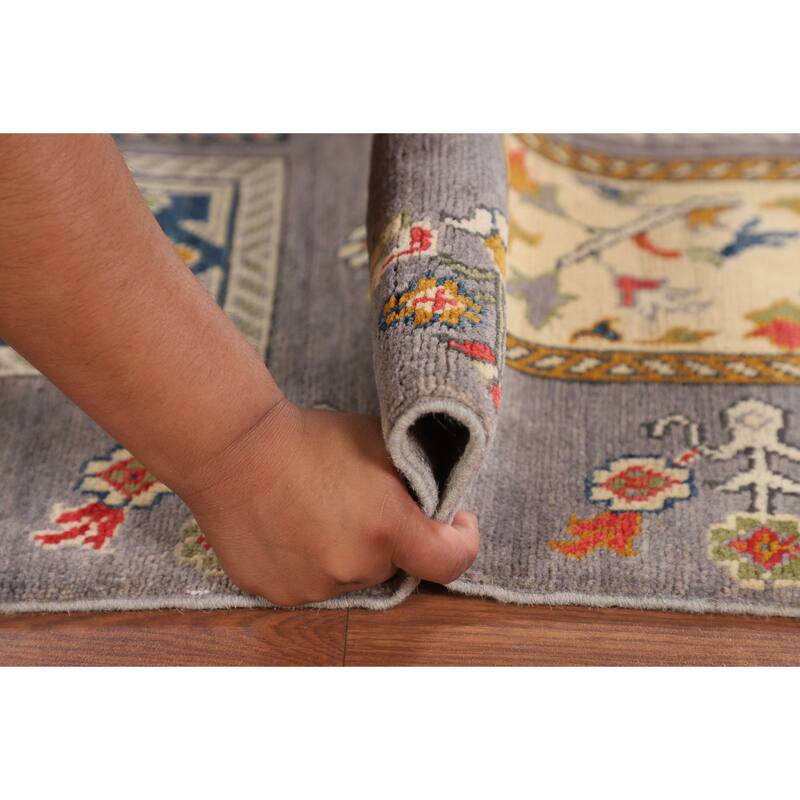 Gray Kazak Accent Rug Handmade Wool Carpet - 2'10" x 4'2"