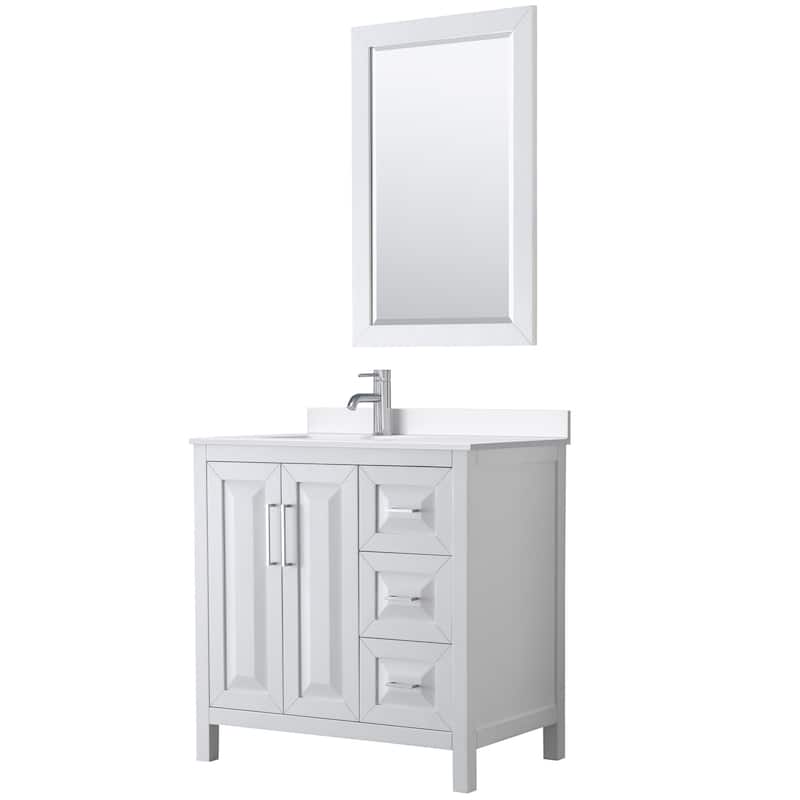 Wyndham Collection WCV252536S-QTZ-UNSM24 Daria 36" Free Standing - White / White Quartz Top / Polished Chrome