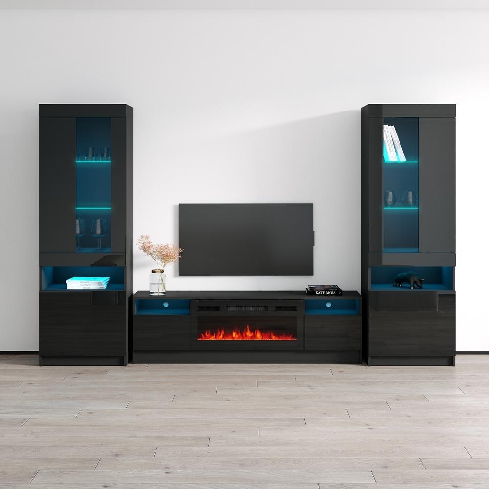 Meble Furniture Duke BL-EF 110.2" Ent Center Set with 63" E-Fireplace TV Stand and Bookcases for up to 90" TVs