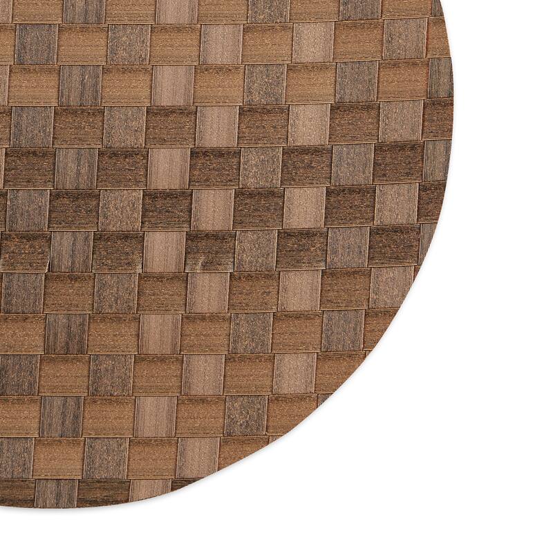 Leather Brown Basketweave Round Woven Placemat (Set of 4) - Placemat Set, 15" Round