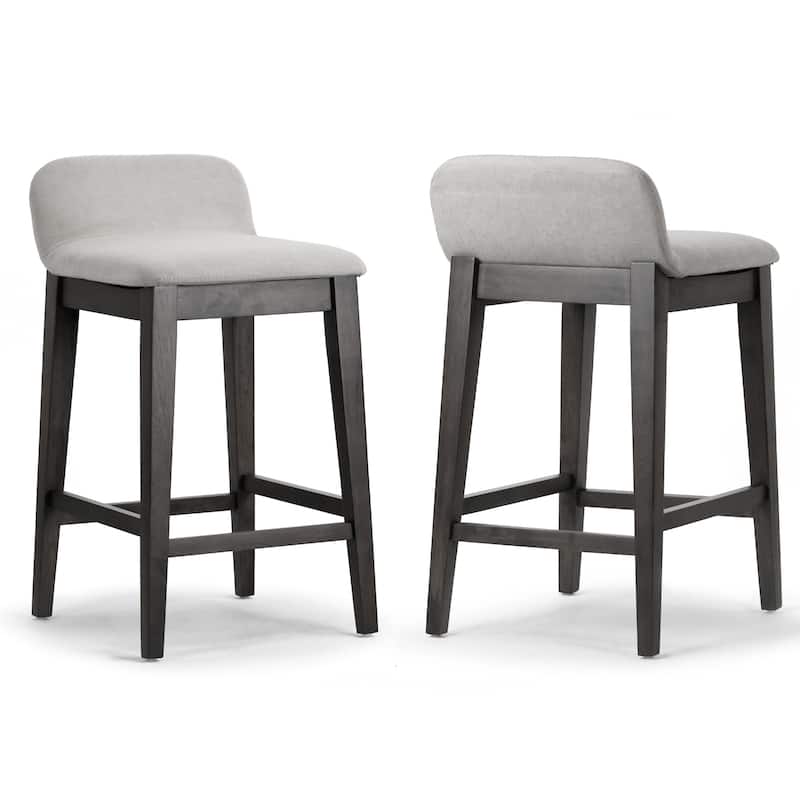 Set of 2 Atia Black Rubberwood Stool with Low Back Fabric Seat