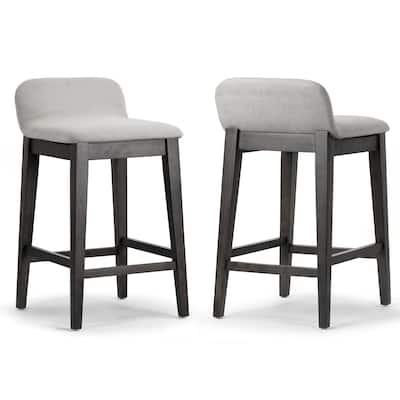 Set of 2 Atia Black Rubberwood Stool with Low Back Fabric Seat