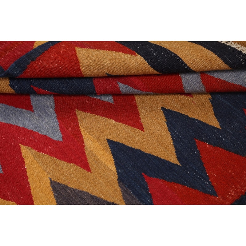 Geometric Chevron Kilim Oriental Area Rug Hand-woven Wool Carpet - 3'1" x 6'3"