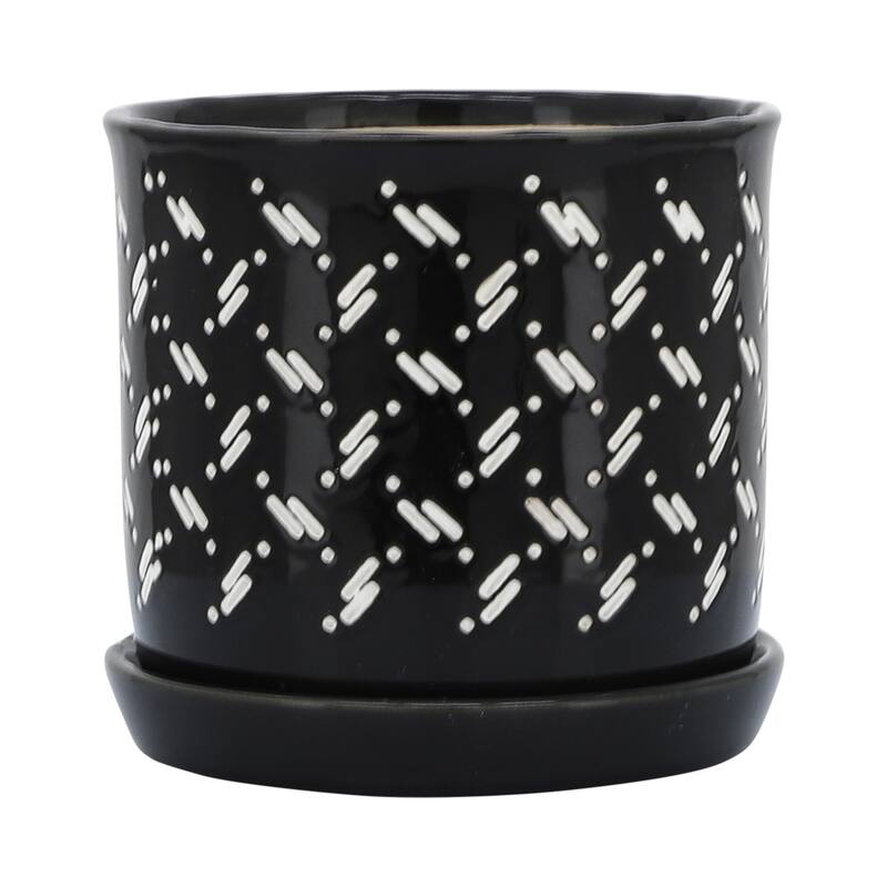 Ceramic Dots Saucer Planters Set of 2 - Black, 6/8 in.