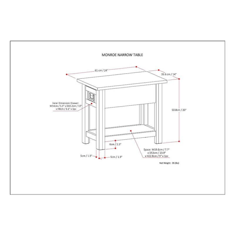 WYNDENHALL Garret SOLID ACACIA WOOD 14 inch Wide Rectangle Rustic Narrow Side Table - 14" W x 24" D x 20" H