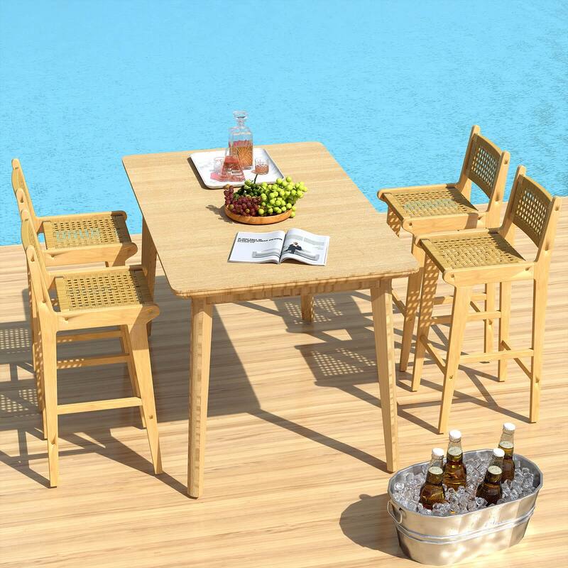 1/2/4PCS Teak Bar Stools Bar Height Chairs Armless Wooden Barstools