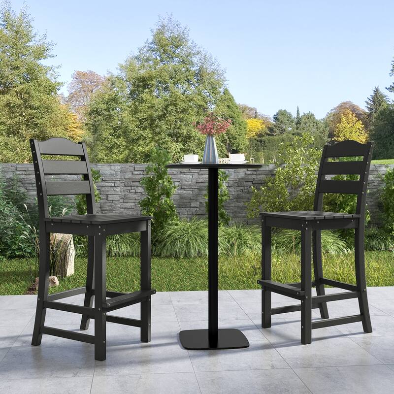 Gymax Set Of 2 Outdoor HDPE Bar Stool Patio Tall Chair Backrest
