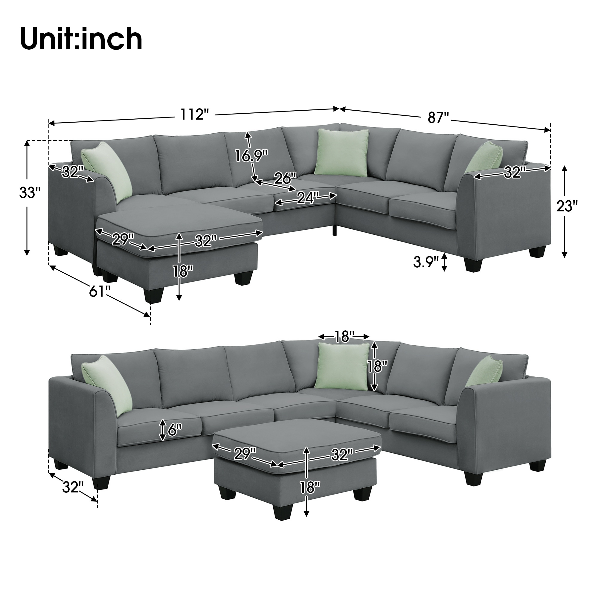 Asherman 6 piece outlet sofa set with cushions