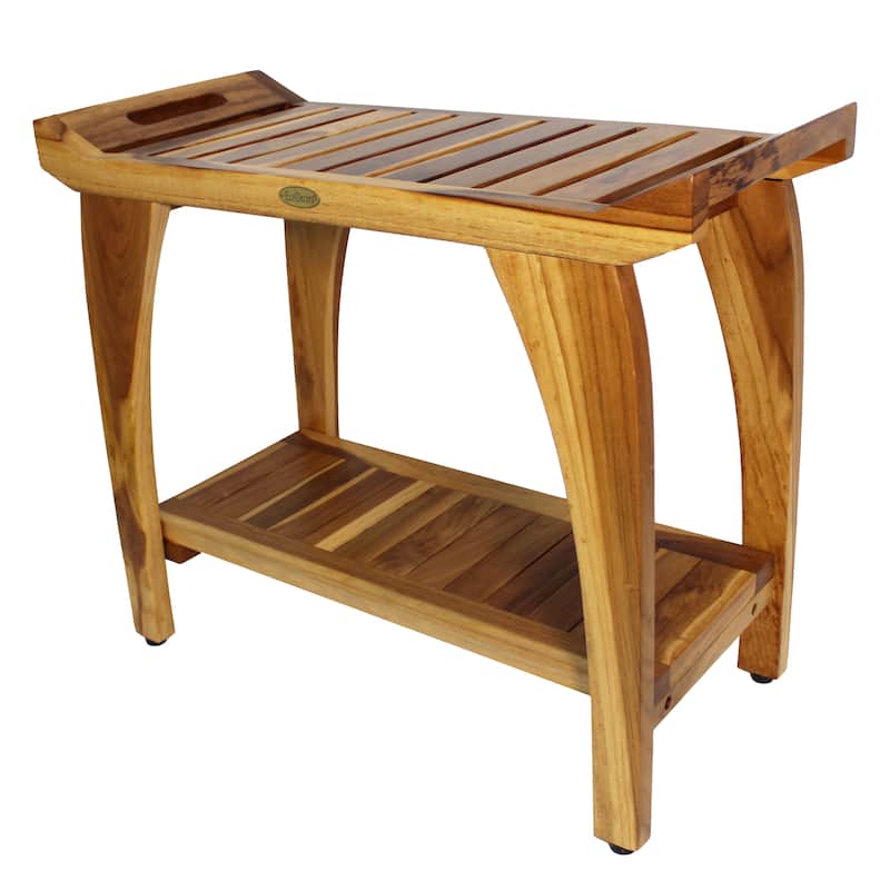 EcoDecors Tranquility 30" Extended Height Teak Shower Bench - 30" W x 24" T x 14" D