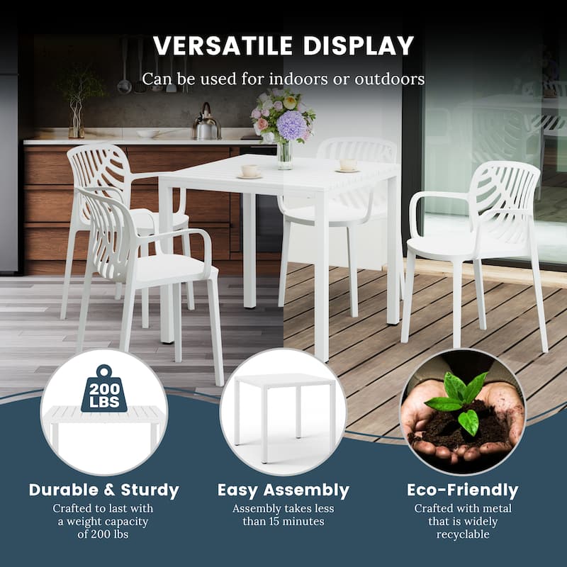 Frond and Form 31.5 Inch Outdoor Square Dining Table with Metal Frame