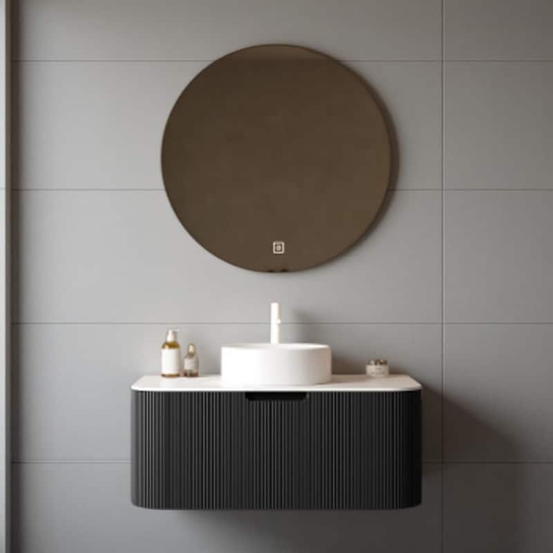 36" Plywood Water-Resistant Wall-Mounted Curved Striped Bathroom Vanity with Drawer, and Sintered Stone Top