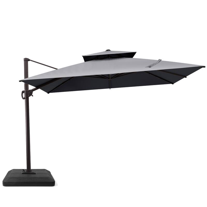 Outdoor Patio Offset Cantilever Umbrella 360-Degree Rotation with Base - Dark Gray